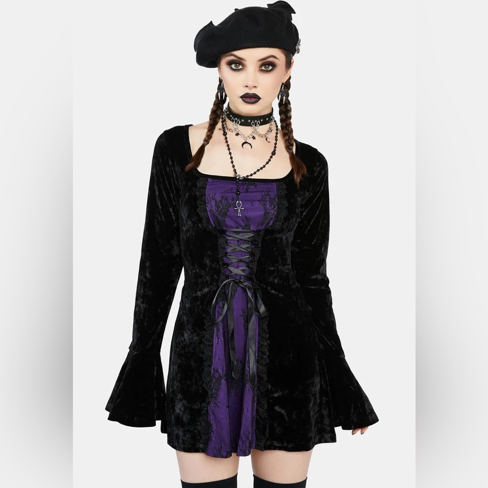 Dolls Kill Black and Purple Mini Dress